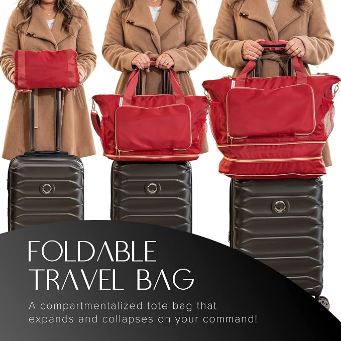 Large Travel Bag - Foldable & Expandable Carry-On Bag with Shoe Compartment, Water Bottle Pocket, Luggage Sleeve, Cosmetic Case - Image 2