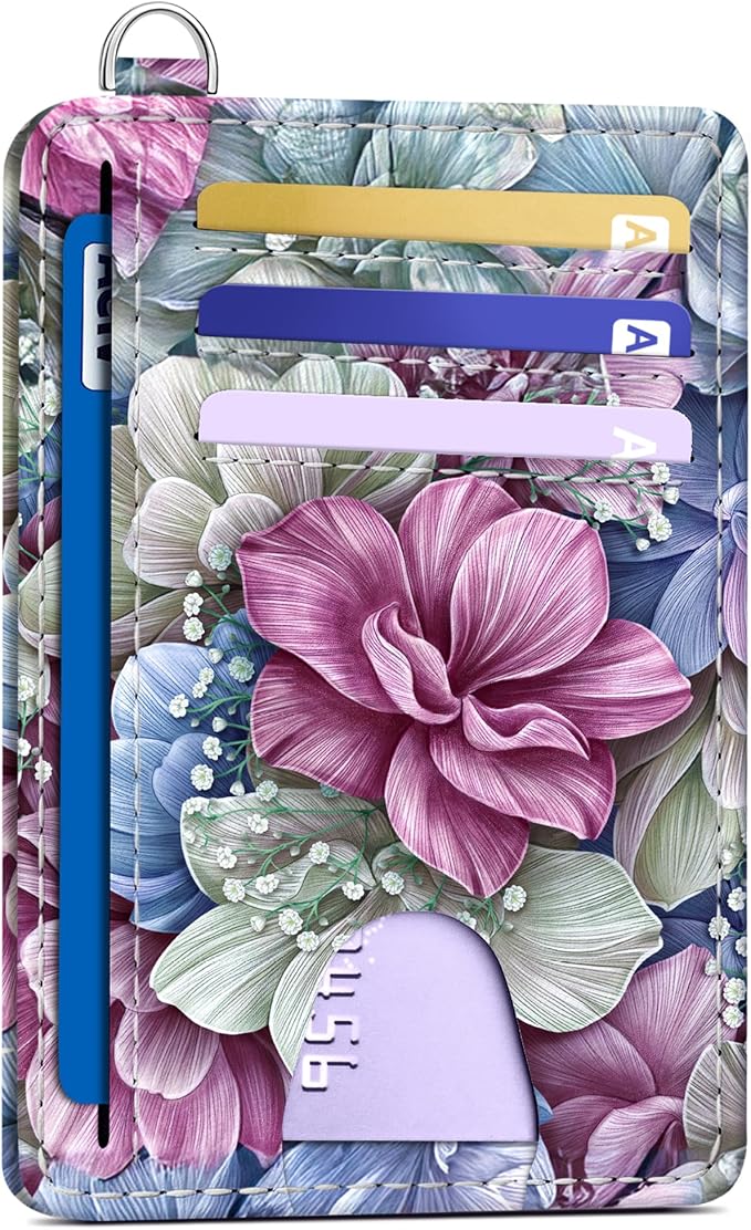 Mayski Slim Wallet, Credit Card Holder for Women, Minimalist Front Pocket RFID Blocking Card Cases, Small Wallet Women Men(Happy Flower) by SLIMELEGANCEPERSONIFIED
