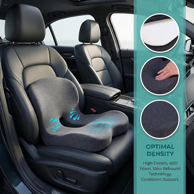 Memory Foam Car Seat Cushion – Ergonomic Driver Seat Cushion for Sciatica & Tailbone Pain, Breathable Non-Slip Car Seat Pad with Lumbar Support for Car, Truck, SUV, Office Chair - Image 4