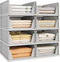 8 Pack Closet Organizer Storage Bins Stackable Plastic Drawer Shelf | Basket for Clothing Stackable Storage Bins Shelf Storage Container for Closet Wardrobe Bedroom Bathroom Office Grey Foldable by Pinkpum