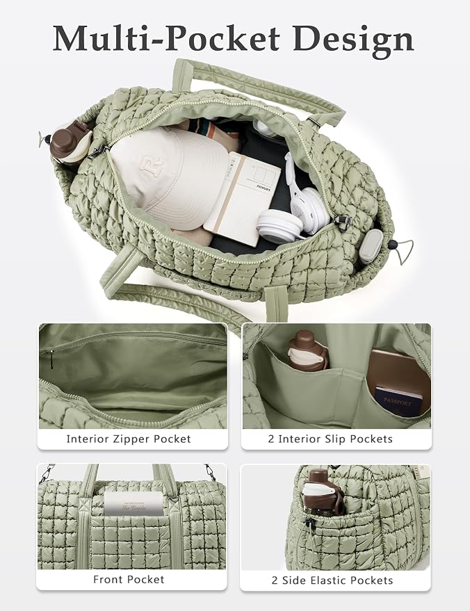 Quilted Travel Duffle Bag Puffer Weekender Bag Overnight Bag Duffel Gym Bag | Medium Soft Puffy Carry-On for Women, Large Lightweight Personal Item Travel Bag for Trips Business Sport Airplane Hospital - Image 3