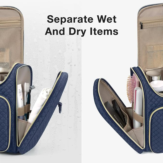 BAGSMART Women's Travel Toiletry Bag, Water-resistant Roomy, Navy Blue | Cosmetic Makeup Bag, Door Room Essentials Travel Organizer for Full Sized Toiletries and Cosmetics - Image 5
