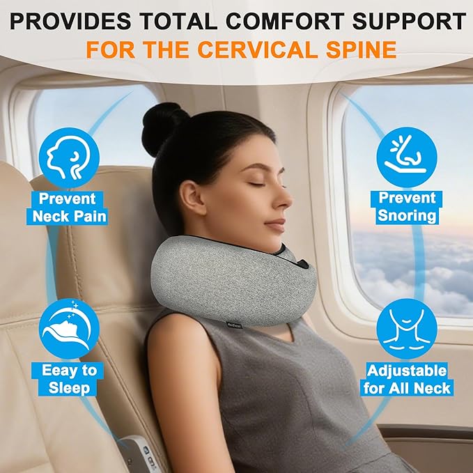 VENMATE Advanced Neck Travel Pillow | 100% Pure Memory Foam, Designed for The Comfort of Travel & Office, Travel Pillow for Plane, Car, Home, Work, Dark Grey - Image 3