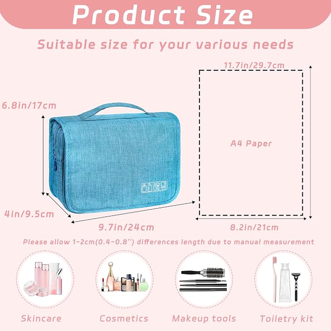 Toiletry Bag Travel Bag with Hanging Hook for Women Men,Sky Blue | Waterproof Small Capacity Hanging Multifunctional Makeup Bag for Toiletries, Portable Cosmetic Bag Travel Organizer - Image 2