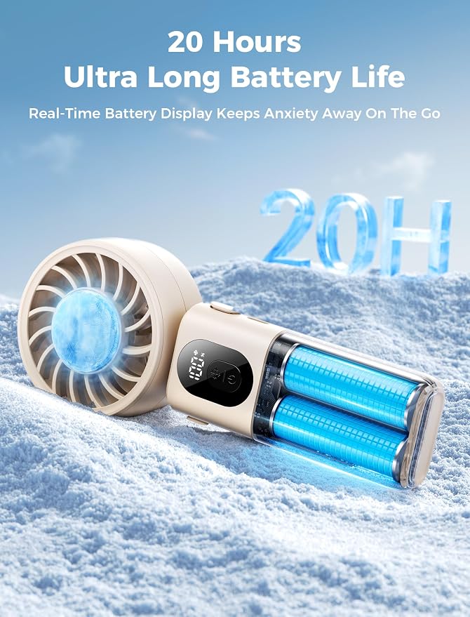 Aecooly Mighty Portable Handheld Fan with Cooling Plate | 20H Max Cooling | 3 Flexible Modes | 5 Speeds Wind | Battery Level Display | Mini Personal Battery Powered, Gifts for Women, Travel-Beige - Image 7