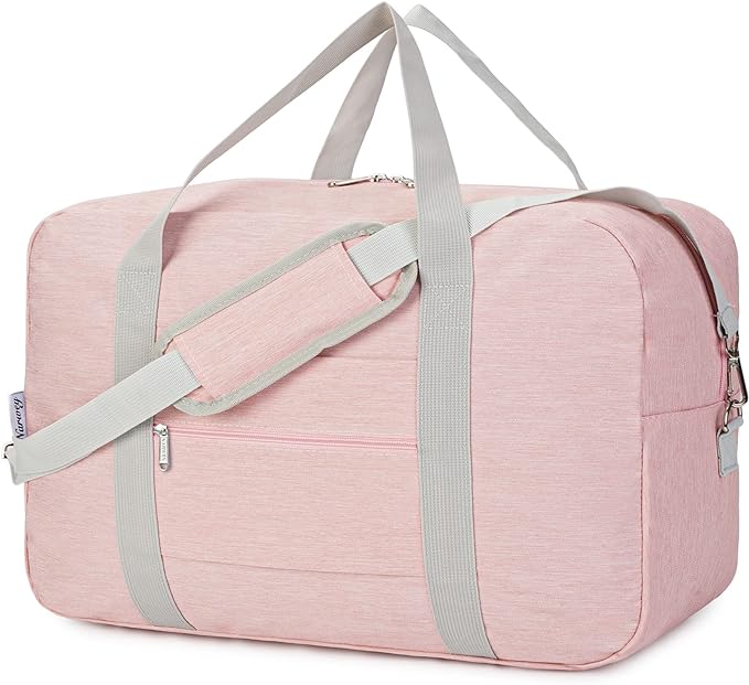 For United Airlines Foldable Carry on Bag 22x14x9 Travel Duffel Bag Packable luggage Duffle for Women and Men 40L (Pink (With Shoulder Strap)) by Narwey
