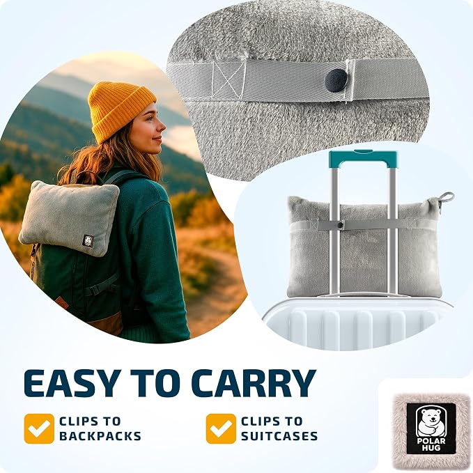 Travel Blanket and Pillow Set — Airplane Blanket with Inflatable Pillow and Cotton Pillowcase, Travel Blanket Combo with Back-Neck Snaps for Long Flights - Image 5