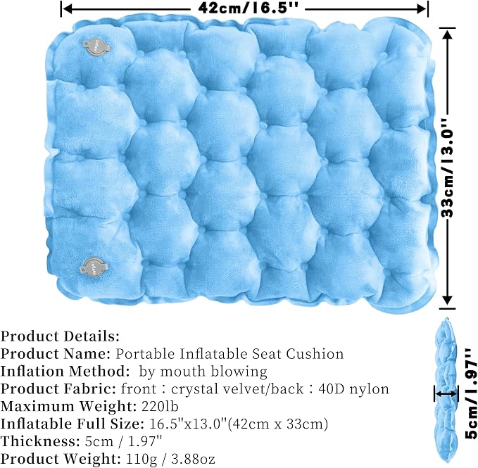 Inflatable Seat Cushion, Chair Cushions, Lightweight Air Sitting Pad, Portable Chair Pads for Indoor Dining Room Kitchen Chairs Office Airplane Car, Floor Cushion for Home(Blue) - Image 2
