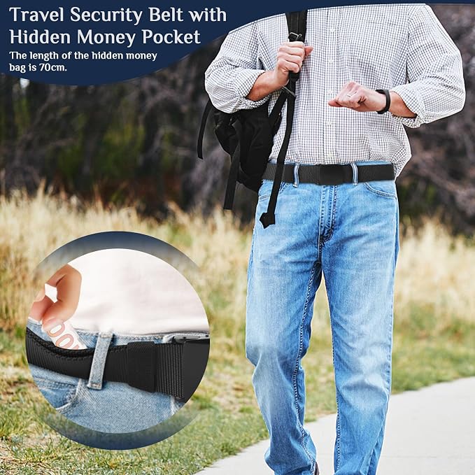 Money Belt- Travel Security Money Belt with Secret Compartment, Anti-Theft Nylon Hidden Money Pouch with Zinc Alloy Buckle for Dad Boyfriend Men, Business Travel Daily - Image 6