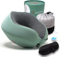 Premium Quality Memory Foam Travel Neck Pillow Bundle - Best Ergonomic Pillow for Airplane Travel, car Ride, Sleeping. Comes with Eye mask, earplugs and Storage Bag. (Imperial Green) by Luvcor
