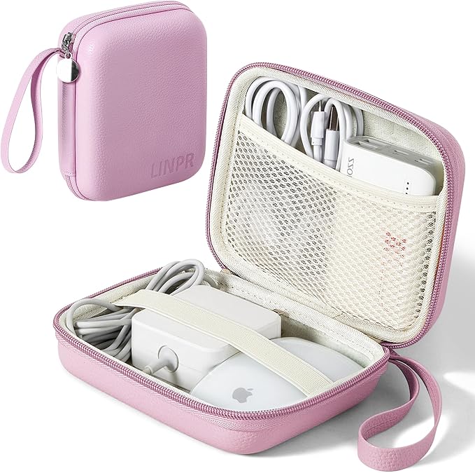 Portable Charger Case, Tech Pouch Travel Organizer, L, Light Purple | Hard Shell Electronic Storage for MacBook Power Adapter, Magic Mouse, Charging Cords, Power Bank Laptop Accessories by Linpr