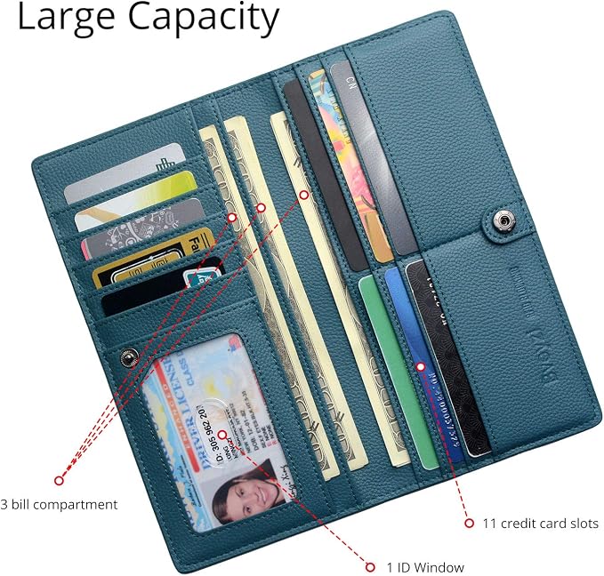 Bveyzi Ultra Slim Thin Leather RFID Blocking Credit Card Holder Bifold Clutch Wallets for Women - Image 4