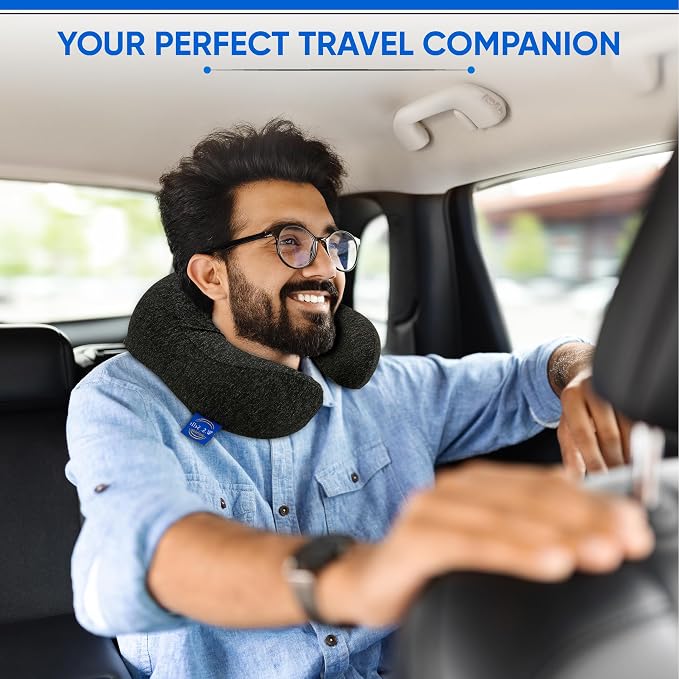 W.S. Sells Travel Neck Pillows for Airplanes - Pure Memory Foam with Ergonomic Design & Breathable Fabric - Travel Pillows for Airplanes & Cars - Set of Travel Essentials with Sleep Mask & Ear Plugs - Image 6
