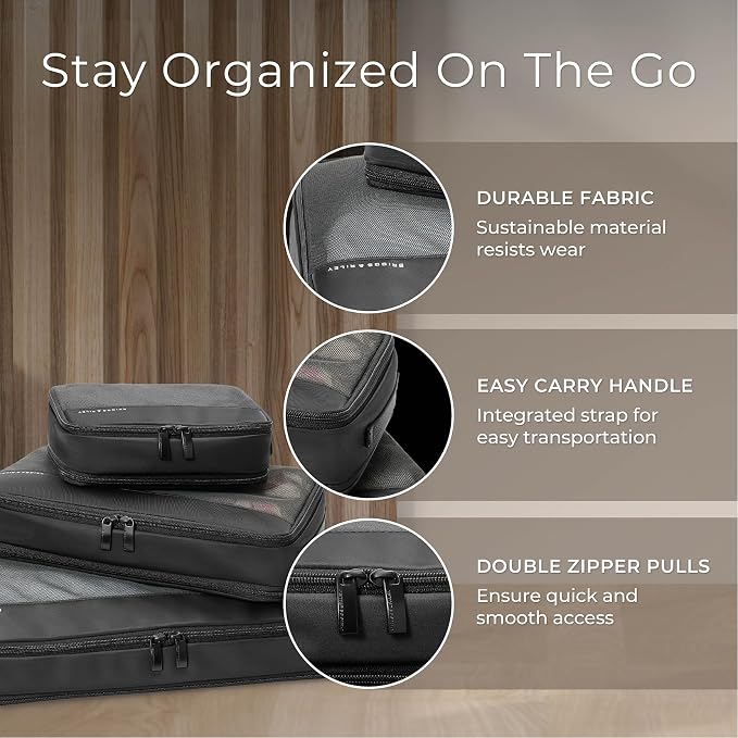 Briggs & Riley Compression Packing Cube Set for Women & Men - Bag Organizer for Checked Suitcase & Luggage, Pack Accessories for Vacation - 3-Piece, Black - Image 4
