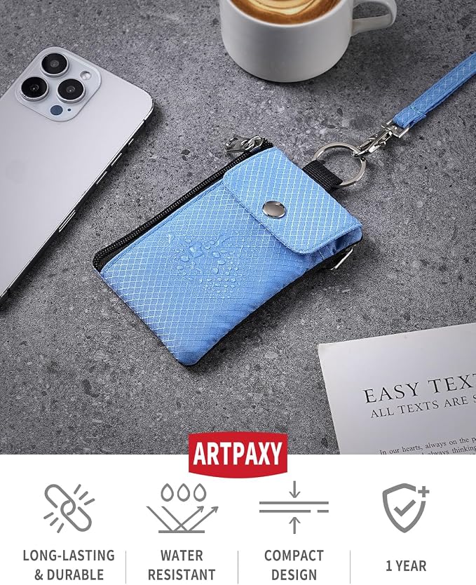 Artpaxy Minimalist Wallet For Mens Womens, Keychain RFID Blocking Zipper Small Wallet with ID Window 2 Lanyards,Water Resistant Travel Cash Card Coin Case Boys Girls - Image 3