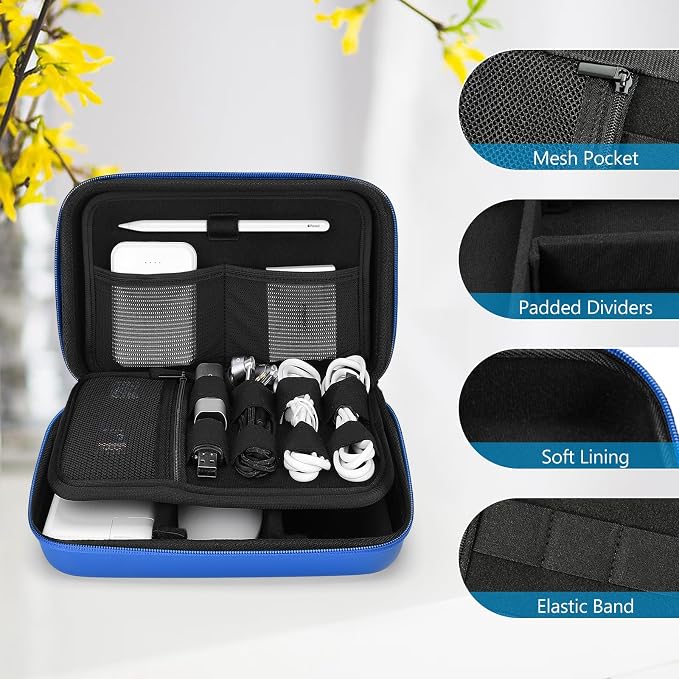 ProCase Hard Travel Electronic Organizer Case for MacBook Power Adapter Chargers Cables Power Bank Apple Magic Mouse Apple Pencil USB Flash Disk SD Card Small Portable Accessories Bag - Image 5
