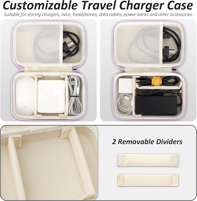 Portable Charger Case, Tech Pouch Travel Organizer, XL, Purple | Hard Shell Electronic Storage for MacBook Power Adapter, Magic Mouse, Charging Cords, Power Bank Laptop Accessories - Image 4