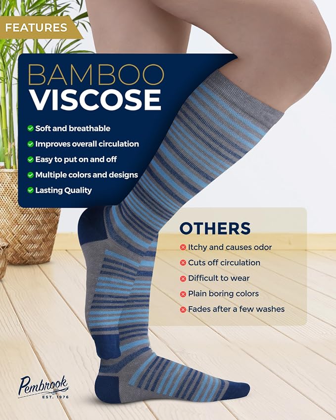 Pembrook® Bamboo Viscose Light Compression Socks - 3 Pairs | 8-15 mmhg Compression Socks | Knee High Comfort Support Socks - Image 4