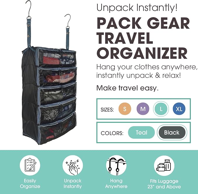 Hanging Suitcase Organizer - Our Large Hanging Luggage Organizer Fits Any Suitcase - Our Packing Cubes For Travel Uses Mesh Windows to Make it Easy to Find your Clothes (Black, L) - Image 2