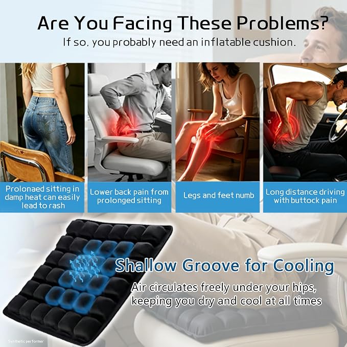 SondlorTravel Cushion Airplane Seat ,Airplane Seat Cushion for Long Flights | Ergonomic Comfort Support,Portable Air Cushion for Travel, Airplane Long Flights, Office, Car & Wheelchair ,Non-slip Bottom - Image 3