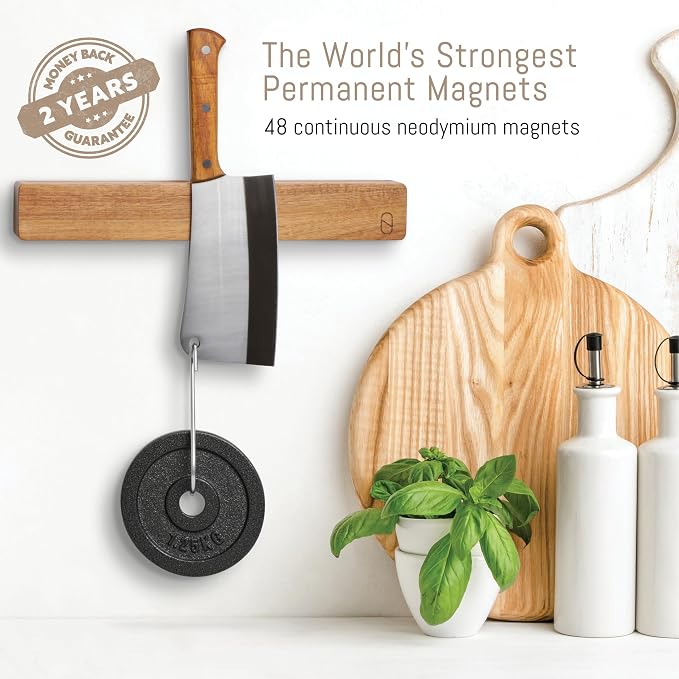 Premium 24 inch Magnetic Knife Holder for Wall with 2x Storage & Charming Wood - Knife Magnetic Strip, Under Cabinet Magnet Knives Storage - Magnet Strip Rack Kitchen Utensil Holder Organizer Tool - Image 4