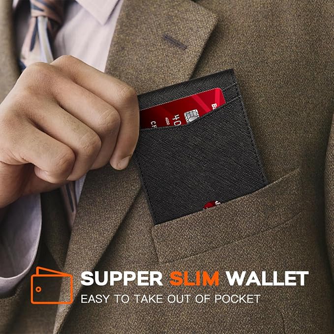 RUNBOX Wallet for Men Slim Leather Bifold RFID Blocking Minimalist Front Pocket Design with Gift Box | Minimalist Front Pocket Design, Holds 8 Cards, RFID Protection, Gifts for Men on Birthdays, Father’s Day, and Christmas - Image 4