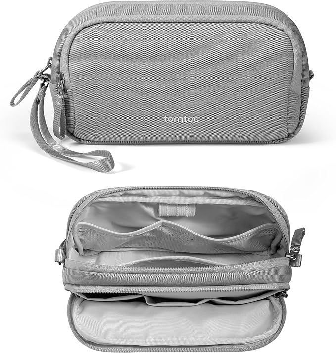 tomtoc Electronic Organizer Travel Case, Dual Compartment Tech Organization | Water Resistant Cable Pouch Storage Bag for Charger, Cord, Phone, Hard Drive, Power Bank, Accessories Travel Essentials by tomtoc