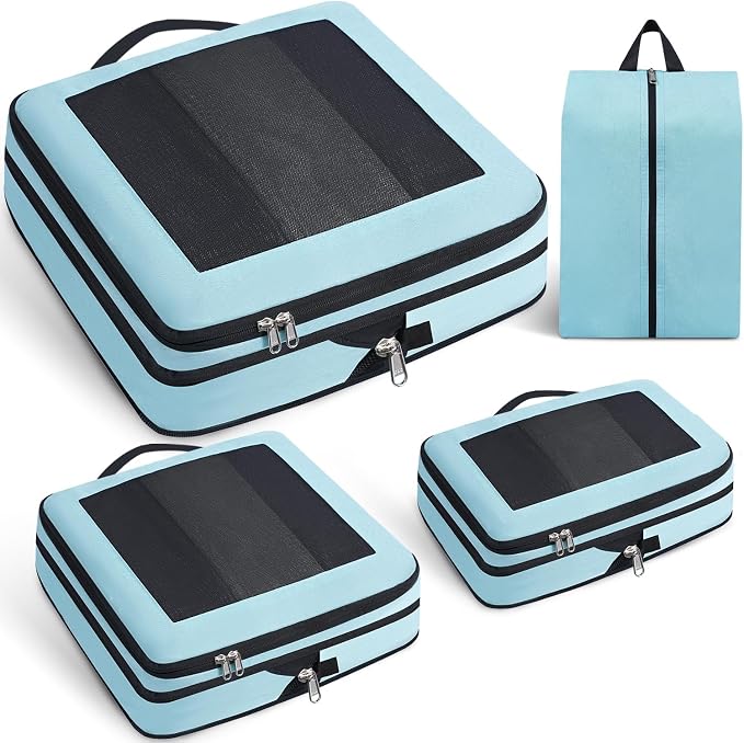 Compression Packing Cubes for Travel, Lightweight Vacation Travel Essentials, Travel Accessories for Suitcase Organizer Bags Set, Durable Luggage Organizer by PREZON