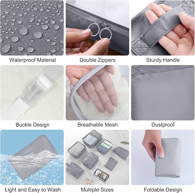 Packing Cubes for Travel- 8 Set Luggage Organizer Bags for Family, Mesh Breathable Travel Packing Cubes for Suitcases Durable Travel Essentials Bags Set (Grey, 10 Set) - Image 4