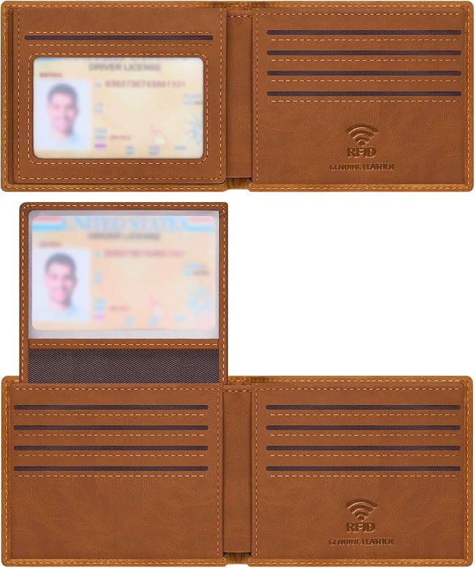 Travelambo Genuine Leather Wallet for Men with Gift Box - Handmade Bifold Stylish - Mens Wallets Rfid Blocking with 2 ID Windows by Travelambo