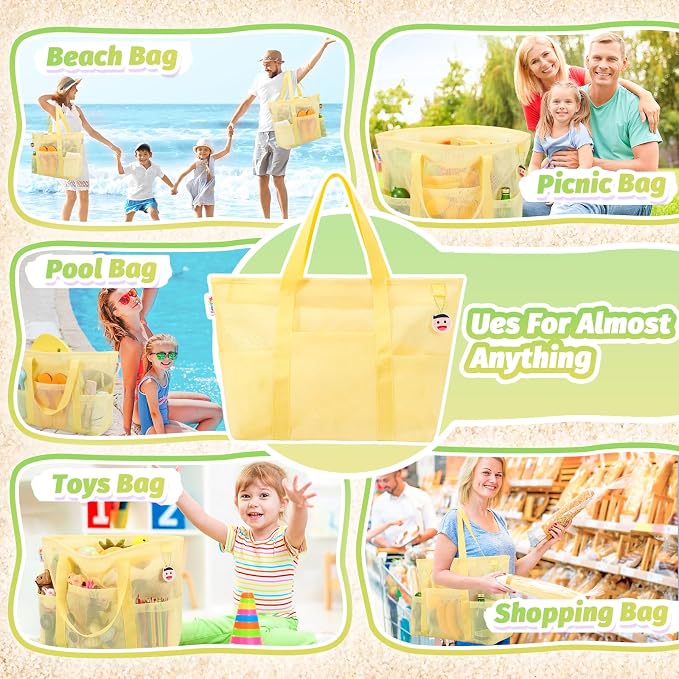 Tagitary Mesh Beach Bag with Zipper Large Beach Tote Waterproof Sandproof with 8 Pockets for Toys Pool Bag Beach Accessories - Image 6
