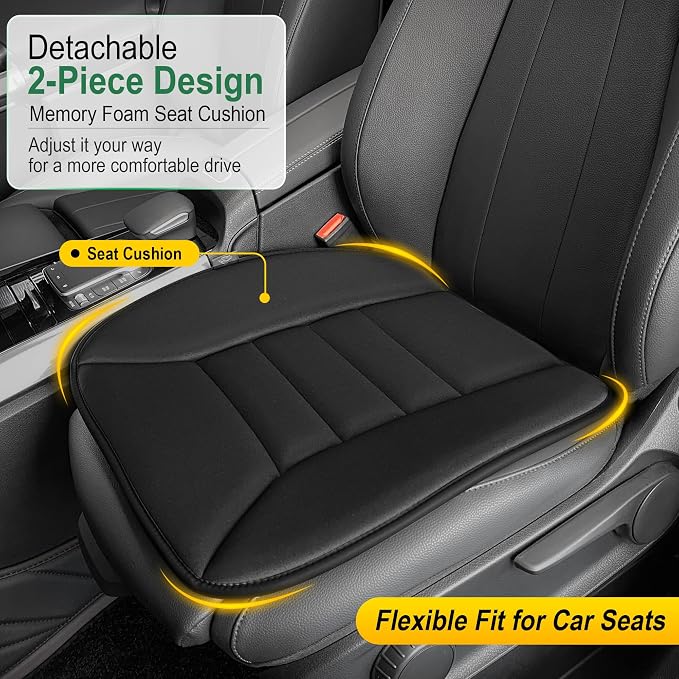 kingphenix 3-Piece Memory Foam Car Seat Cushion Set for Driving Comfort | 2 Front Seat Cushions and 1 Rear Bench Pad, 1.2-Inch Memory Foam, Non-Slip Bottom for Sedan, SUV, Truck and Van, Black - Image 3