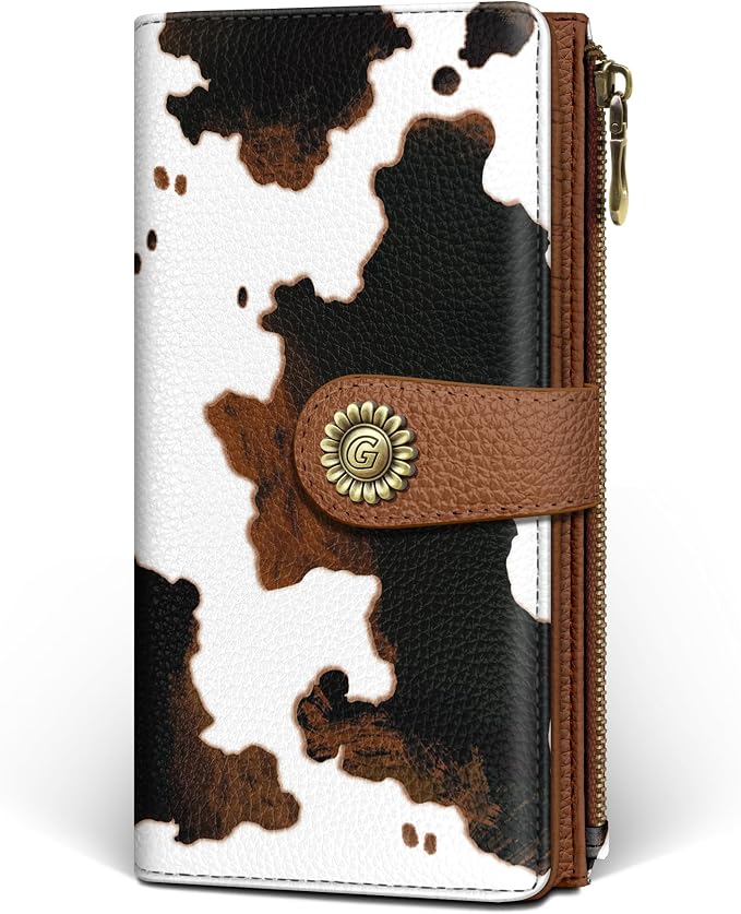 GIANCOMICS Cow Print Womens Wallet RFID Blocking, Credit Card Holder Bifold | Billfold, Cute Cash Purse, Travel Zipper Coin Pocket, Compact Clutch, PU Leather, ID Window, 11 Card Slots, Ladies Gift Woman by Giancomics