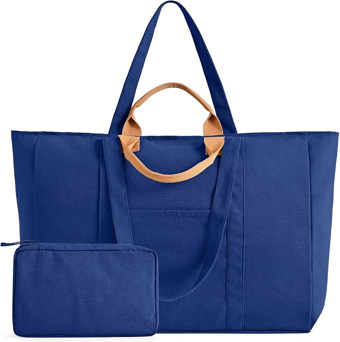 20" 12 Gal Extra Large Canvas Travel Tote Bag with Zipper | Oversized foldable lightweight tote, dual handles, big weekender carry tote for travel, shopping, overnight trip by KIDJFGG