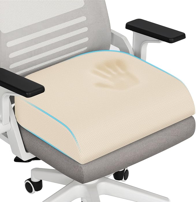 TranquilRelax XL Memory Foam Seat Cushion for Office Chair, Khaki | Medium-firm Support for Long Sitting, Washable Mesh Cover, Non-slip Base, Perfect for Car Seats & Short Drivers by Unknown