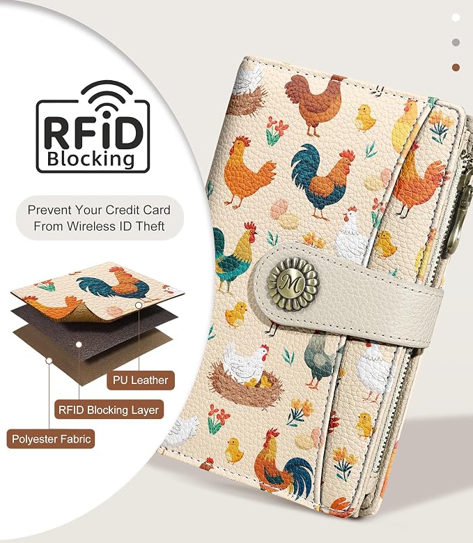 Chicken Wallet Women RFID, Cute Passport Holder Credit Card Holder | 6.7" x 4.4" x 1.3" Bifold, Travel billfold, Zipper Pocket, PU Leather, Clutch, Purse, ID Window, Pen Holder, Gift Ladies Girl - Image 4