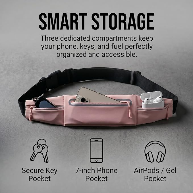 Running Belt for Women Men, Slim No-Bounce Waist Pack, Water Resistant Reflective Phone Holder Fits Phones up to 7.5 inch, Adjustable Fanny Pack for Running Jogging Hiking (Pink) - Image 2