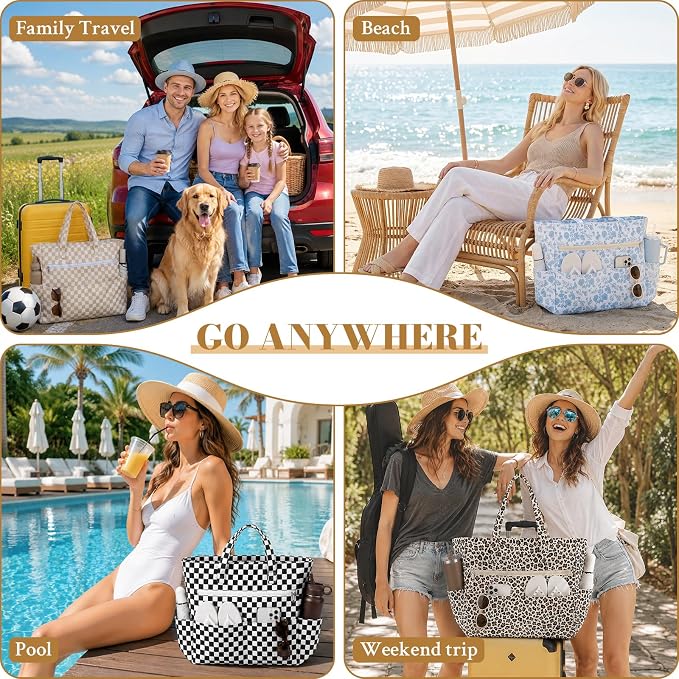 Large Beach Bags for Women, Waterproof Sandproof Beach Tote Bags Swim Pool Bags with Zipper & Wet Pocket Family - Image 7