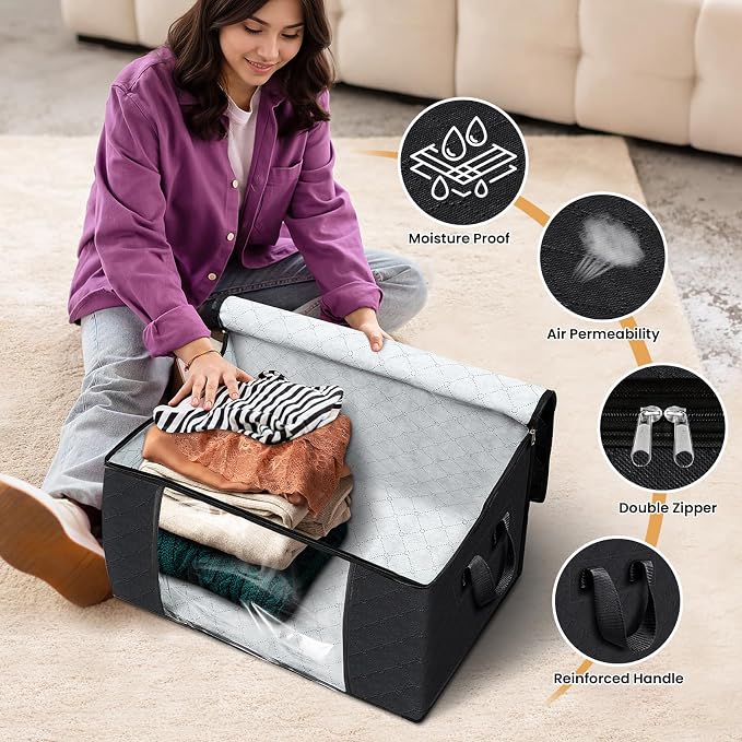 6 Pack Storage Bags for Clothes Blanket Storage Bins with Lids | Foldable Closet Organizers with Zippers,Window and Handles,Fabric Storage Bins for Sweater,Comforter,Bedding,Dorm essentials - Image 4