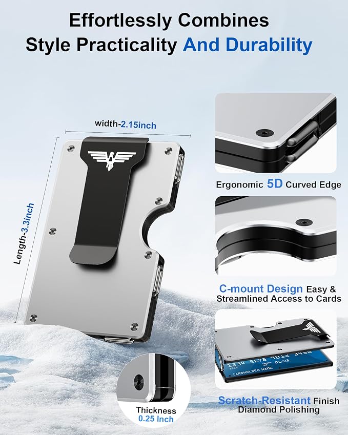 Lenvoten Upgraded Hinged Minimalist Wallet for Men, AirTag Compatible | Slim Metal Aluminum, RFID Blocking Credit Card Holder & Money Clip Holds 20 Cards, Premium Scratch-Resistant Finish - Image 2