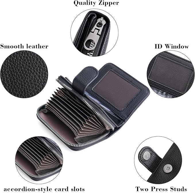 Credit Card Holder for Women Small Leather RFID Blocking Security Card Wallet with ID Window - Image 5
