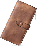 BOSTANTEN Womens Leather Wallet RFID Large Capacity Credit Card Holder | 4 ID Windows, 16 Card Slots, Zipper Coin Pocket, Clutch Wallet, Long Bifold, Ladies Gifts, Grey Brown by BOSTANTEN