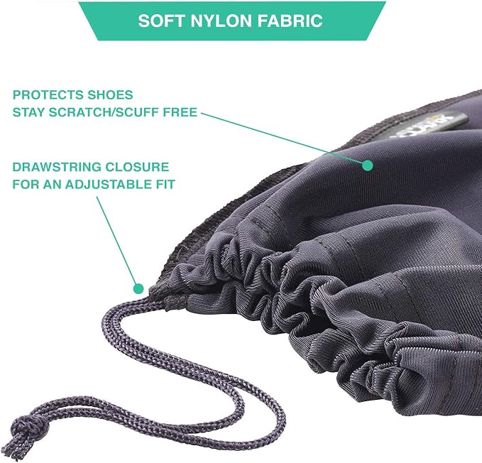 Lewis N. Clark Nylon Drawstring Shoe Bags, 2 Pairs of Durable Travel Shoe Bag for Packing in Suitcase, Washable Cover for Men and Women Shoes, Black/Charcoal, 2 Pairs - Image 5