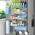 Magnetic Spice Rack for Refrigerator, 7 Pack Metal Magnetic Shelf Blue, Moveable Spice Organizer with Hook Rack, Paper Towel Holder, Kitchenware Holder, Strong Magnetic Storage Fridge Organizer by DTUQYX