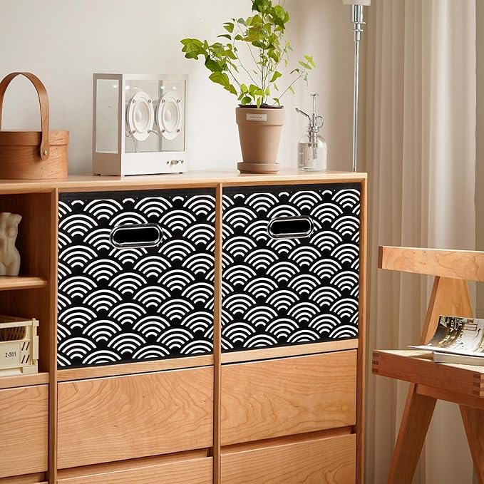 Fabric storage bins Cubes, Fabric Cube Organizer with Handle, Foldable Cube Bins for Cloth or Accessary Storage, 11x11x11, Set of 3, (Black clouds) - Image 5
