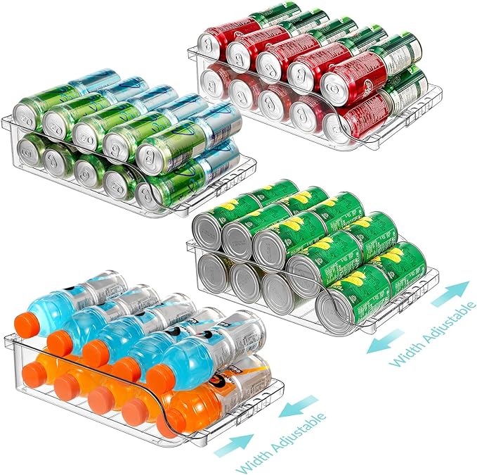 4 Packs Refrigerator Organizers and Storage Width Adjustable Can Organizer for Refrigerator Expandable Soda Can Dispenser for Beer Soda Pop Can Soda Organizer for Fridge Kitchen Pantry Clear by BingoHive