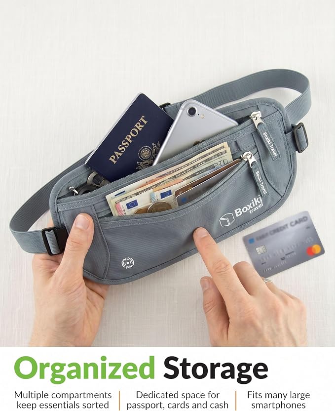 Money Belt for Travel w/RFID Blocking Technology - Hidden Travel Money Pouch for Cash, Credit Cards, Passport, and Travel Valuables - Secure Water Resistant Money Belt for Men & Women - Gray - Image 5