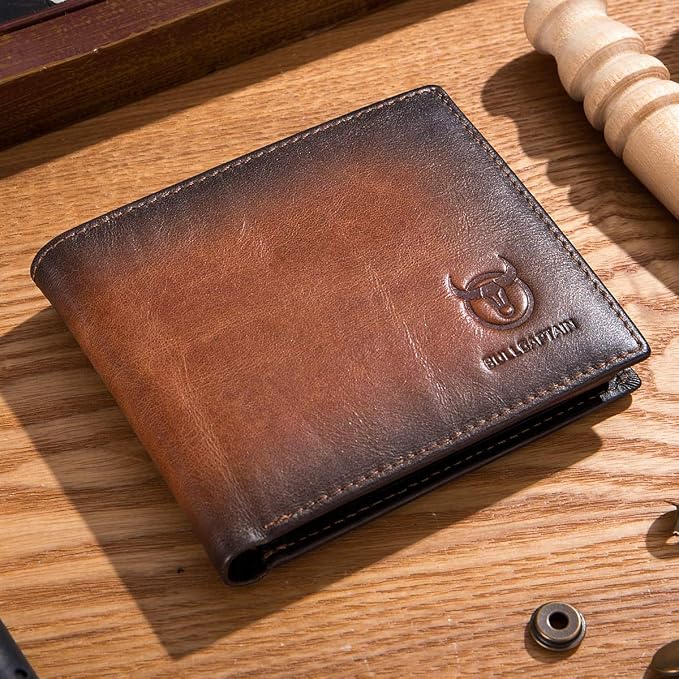 BULLCAPTAIN RFID Wallets for Men,Genuine Leather Wallet QB-05 (Brown) | Slim,Bifold,Front Pocket Wallet, 2 ID Windows,11 Card Slots,RFID Blocking Technology,Gift Choice - Image 2