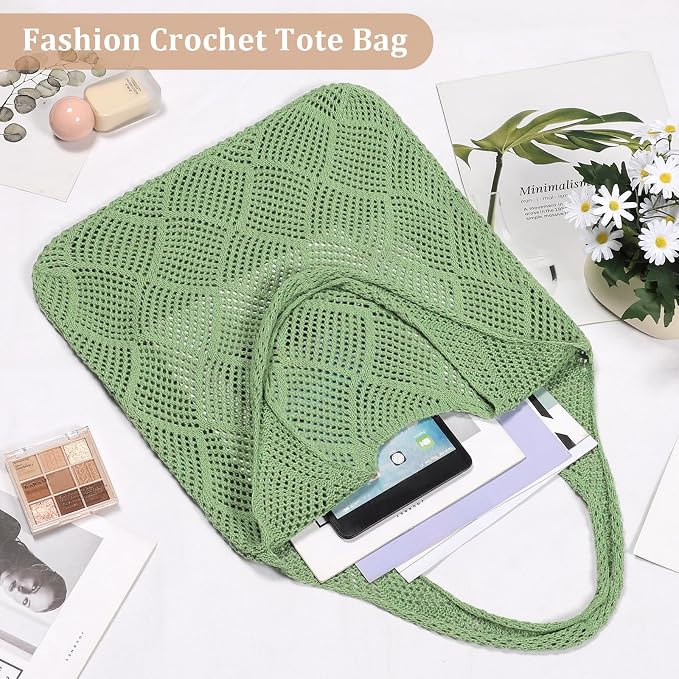 Sightor Crochet Tote Bag, Mesh Beach Bag Knit Summer Hobo Bag for Women | Beach Tote bag Vacation Outfits Aesthetic Boho Bag - Image 6