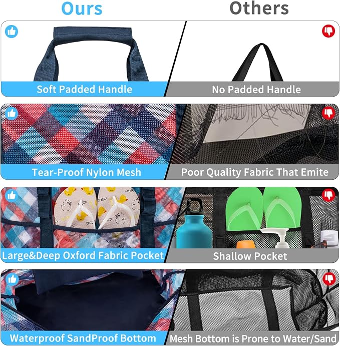KABAQOO Mesh Beach Bag, Extra Large Beach Bags with 9 Pockets & Zipper Waterproof Lightweight Beach Tote for Beach/Pool Trip - Image 4